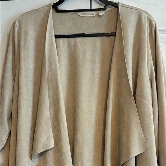 Soft Surroundings Beige Faux Suede Cardigan with Waterfall Front - Picture 3 of 11